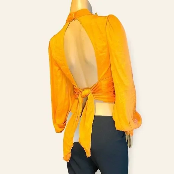 XS Free People Piper Backless Crop, Long Sleeve in Mango/ Dusty Orange - Picture 9 of 16